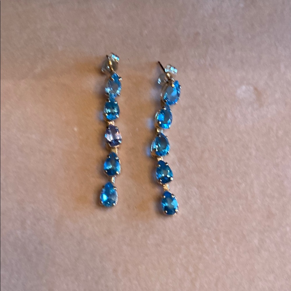 Elegant Blue Topaz and 14K Gold Earrings.